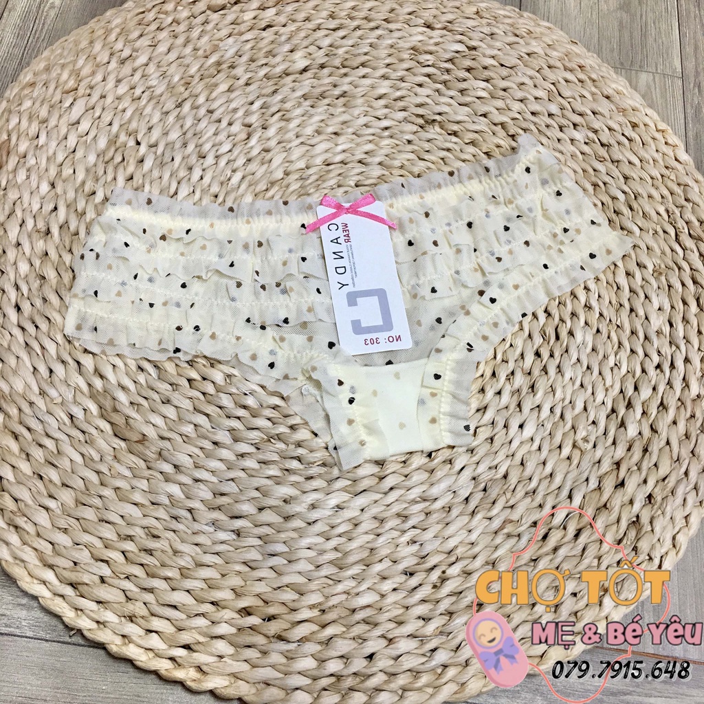Quần Lót Bé Gái, Quần Chip Nữ Tuổi Teen lưới xếp tầng nơ dễ thương (35-45kg)