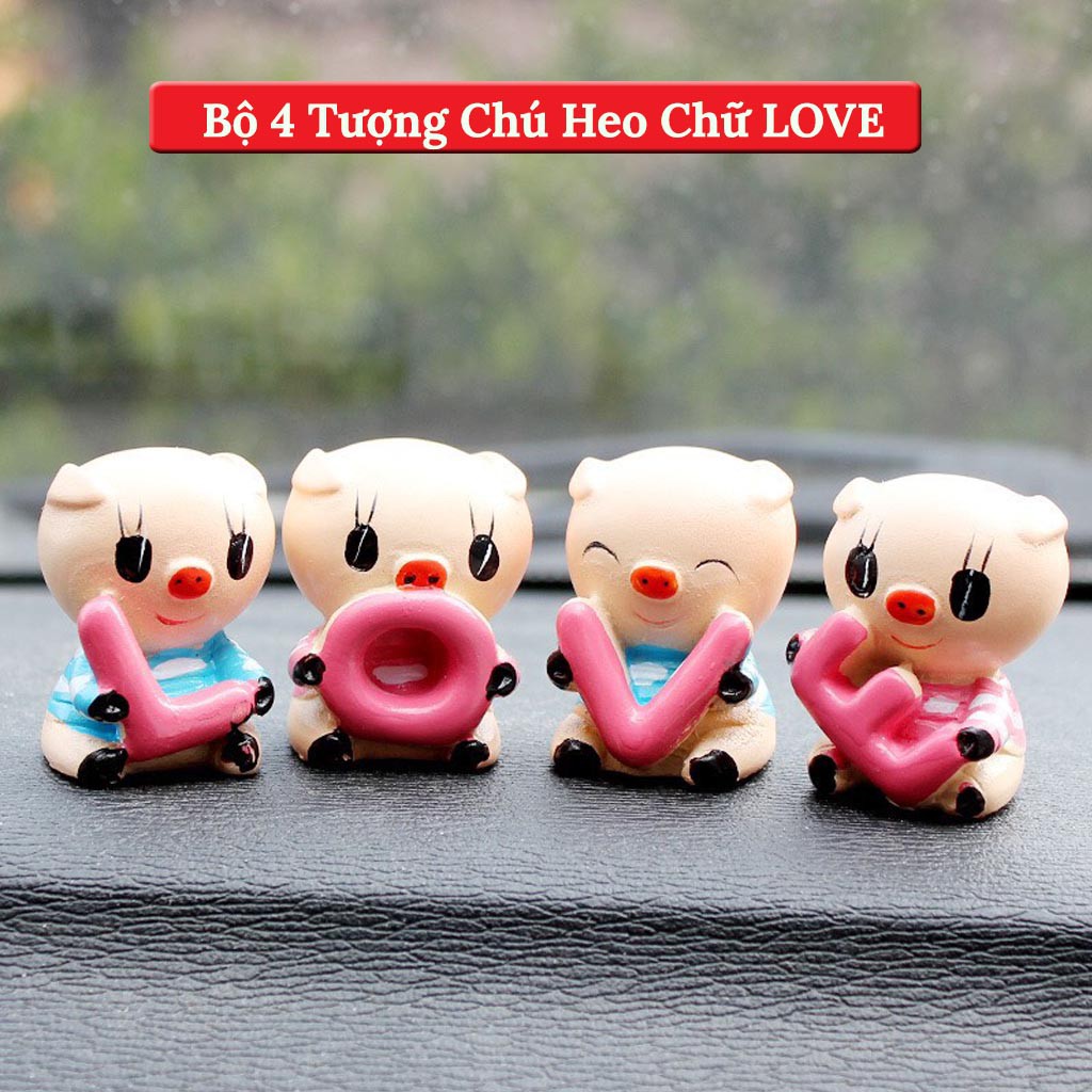 Tượng Để Xe Ô Tô – Bộ 4 Chú Heo Chữ LOVE