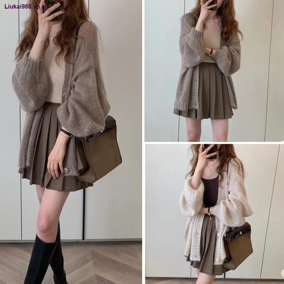 Set áo váy dệt kim xếp ly thời trang thu đông cho nữ
