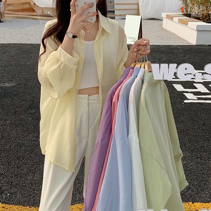 Áo khoác sơ mi COZOKC chống nắng tay dài dáng rộng phong cách thời trang