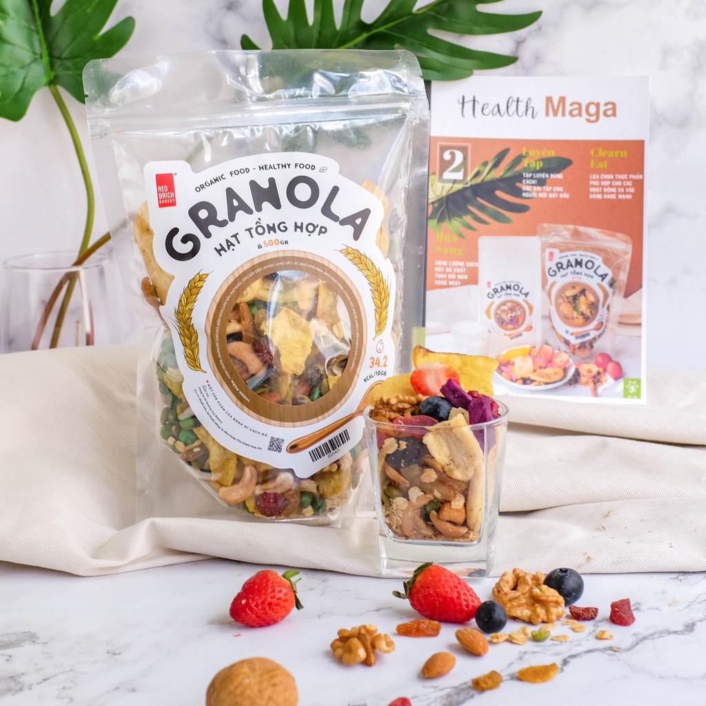 Granola Siêu Hạt Mix 11 Loại Hạt Thương Hiệu Gạch Đỏ 500G, Ngũ Cốc Giảm Cân Chuẩn Ăn Kiêng