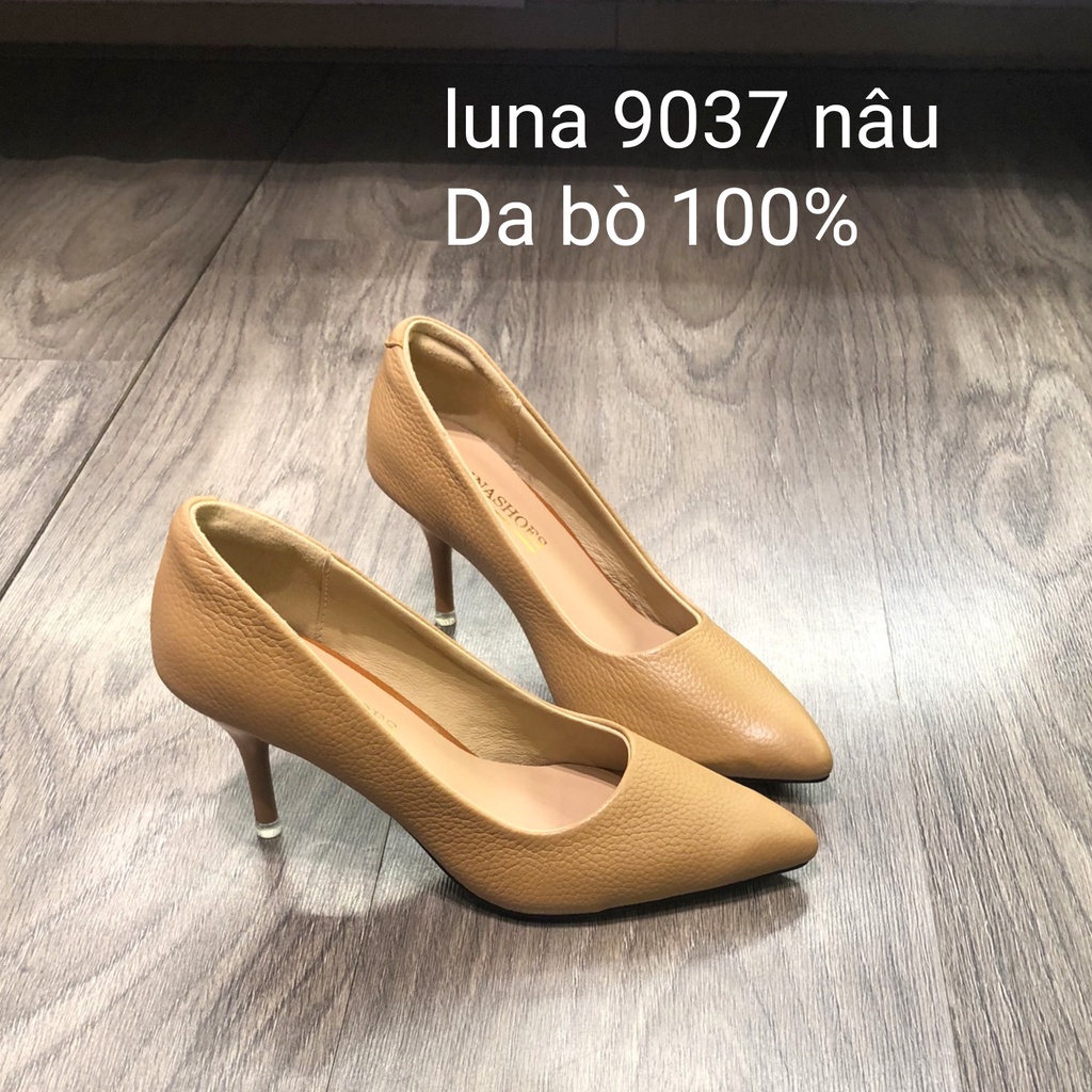 Cao gót nữ 7p Lunashoes 9037 giầy da bò thật cho mẹ bảo hành 24 tháng vnxk guốc búp bê mềm đi êm chân