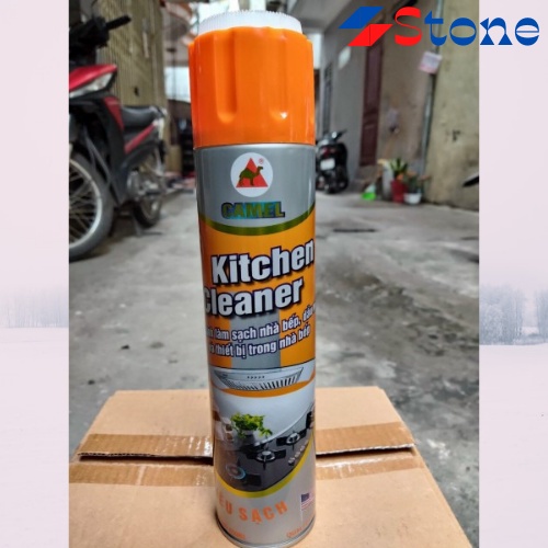 Chai xịt bếp siêu sạch màu cam 650ml kèm đầu cọ bàn chải