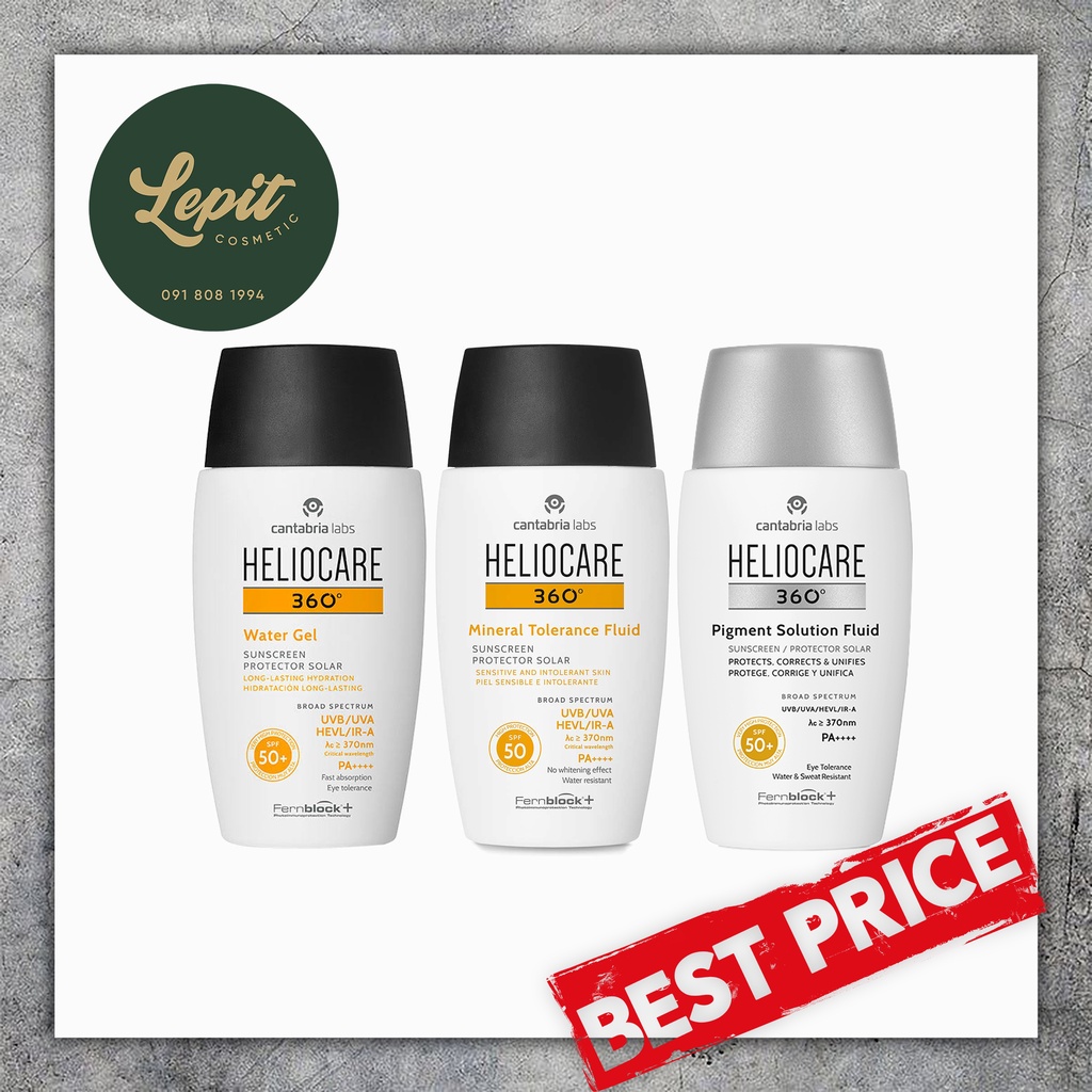 Kem chống nắng HelioCare Water Gel, Mineral Tolerance Fluid và Pigment Solution Fluid 50ml - Lepit Cosmetic