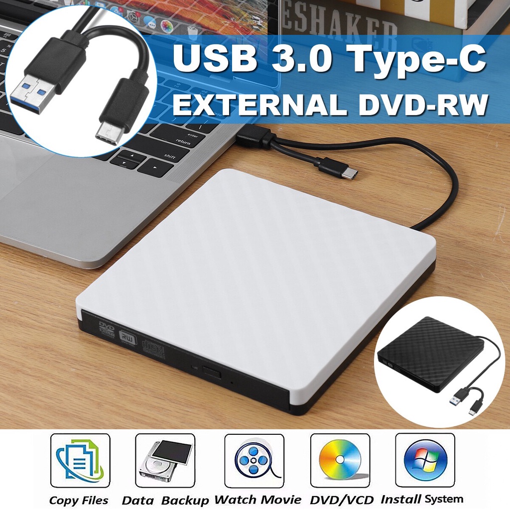 Ổ đĩa quang CD/DVD-RW cắm ngoài USB 3.0, Type-C cho Macbook, Laptop,Máy tính cây để bàn