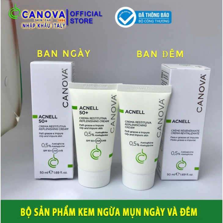 [CHÍNH HÃNG CÓ TEM] CANOVA Acnell & Acnell 50+ (50mL) - Kem Ngừa Mụn Ban Đêm / Ngày Dành Cho Da Mụn, Nhạy Cảm.