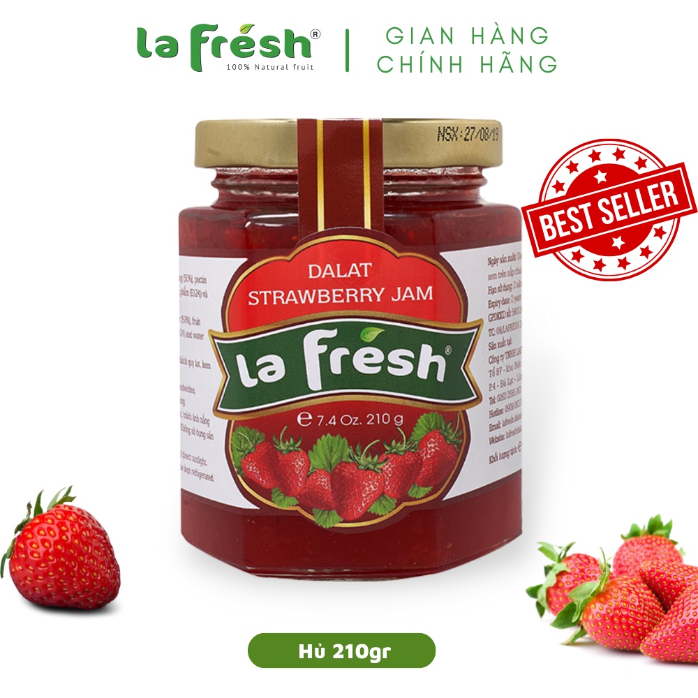 Mứt Dâu Tây Lafresh Đà Lạt Hủ Thủy Tinh 210gr - Dùng làm bánh, Ăn với bánh mì, Pha chế
