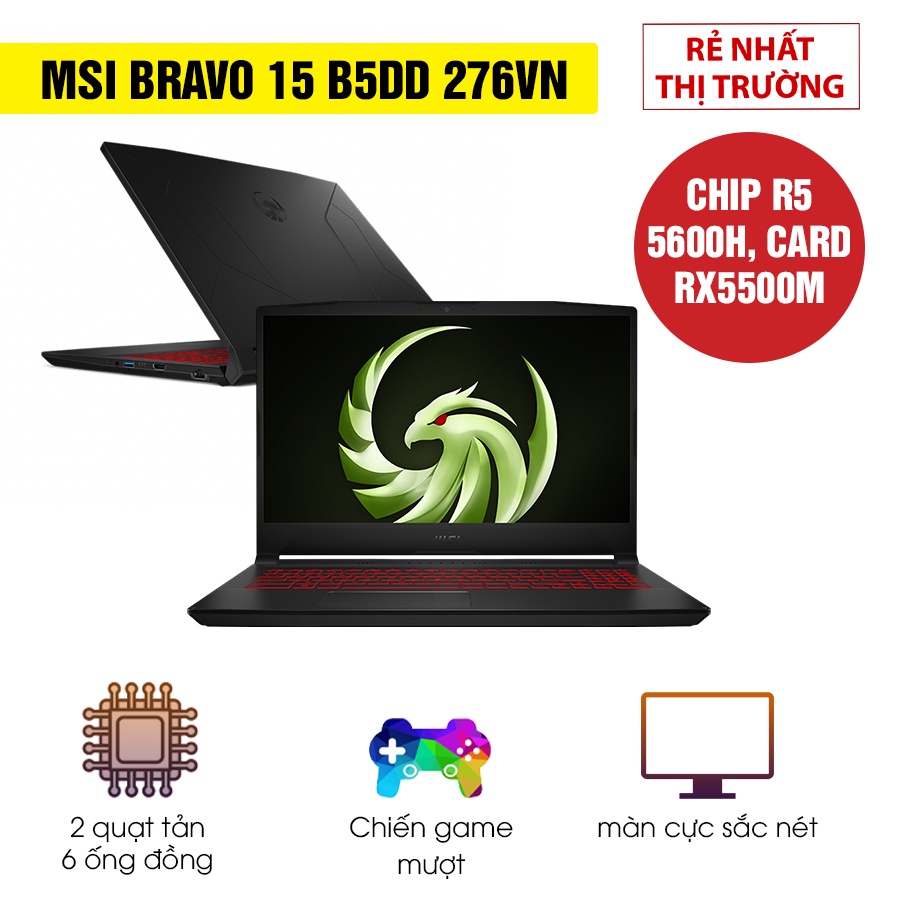 [Mới 100% Full box] Laptop MSI Bravo 15 B5DD 276VN - AMD Ryzen 5 5600H | RX5500M | Bảo hành 12 tháng chính hãng