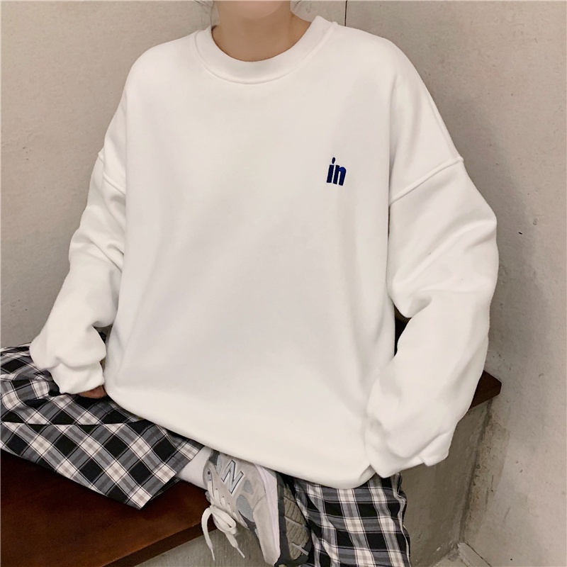 Áo sweatshirt dáng rộng tay dài cổ tròn dễ phối đồ thời trang Hàn Quốc