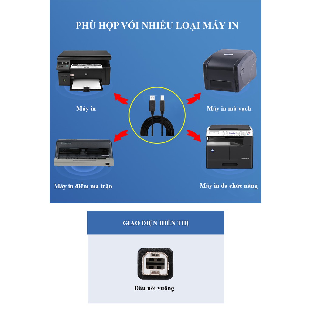 Cáp dữ liệu máy in USB 2.0 chuẩn A đực sang chuẩn B đực JSJ USB 42 dài 3m - 5m