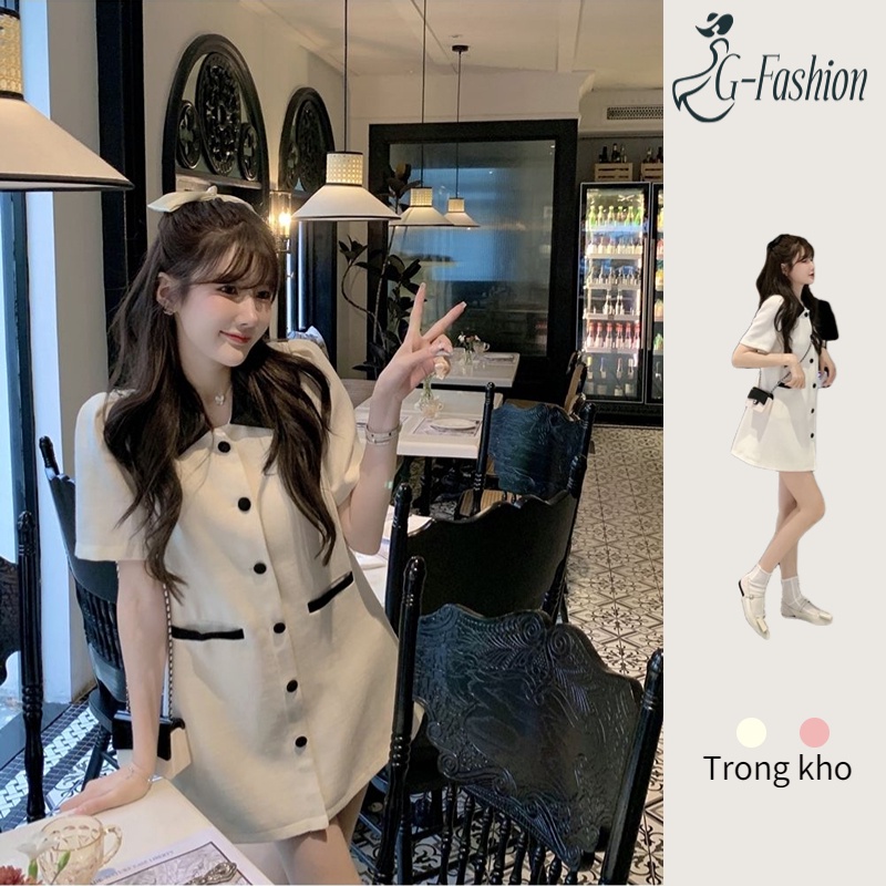 Đầm Ngắn Tay Cổ Polo Dáng Ôm Màu Sắc Tương Phản Phong Cách Pháp Thời Trang Mùa Hè Dành Cho Nữ