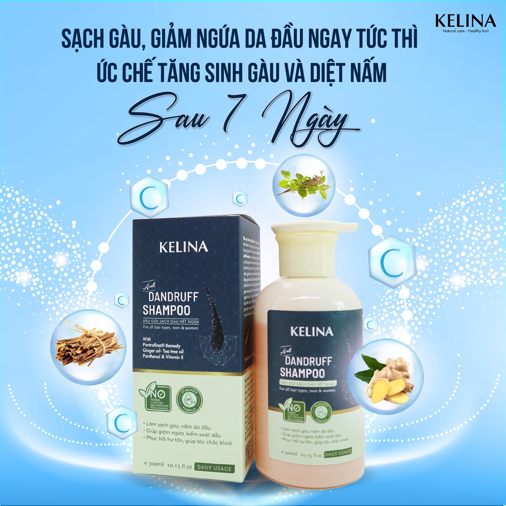 Dầu Gội Sạch Gàu Ngứa, Nấm Da Đầu Kelina, Không Gây Khô Tóc, An Toàn, Hiệu Quả Nhanh, Ngăn Tái Phát Tốt 300ml