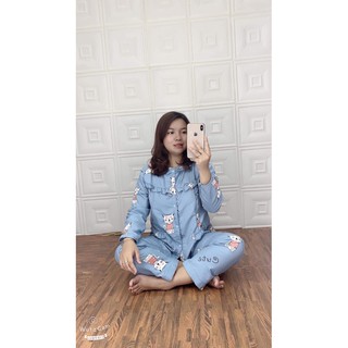 Bộ đồ bầu kate thái dài tay mặc bầu và sau sinh (có khóa mở ngực)