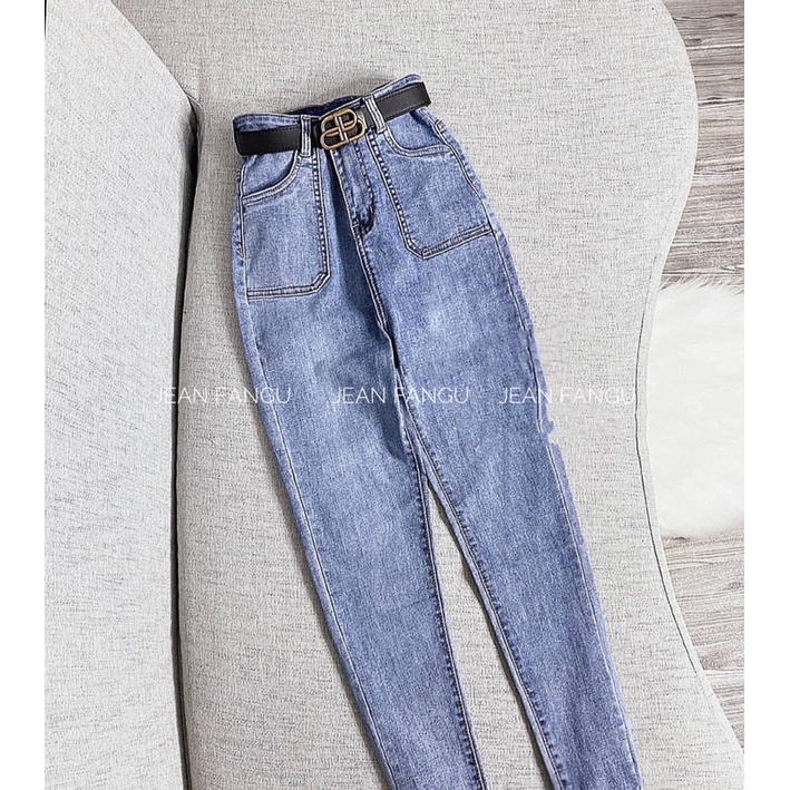 Quần jean skinny túi trước vuông phong cách Hàn Quốc , quần bò ôm giãn cạp cao hách dáng chất đẹp by Jean Fangu Cao Cấp