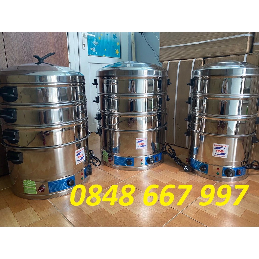 Bộ hấp xửng bằng điện size 40-47-52CM, 1-2-3 tầng Inox 304, hấp bánh bao, hấp xôi, pate, hải sản, nem lụi...