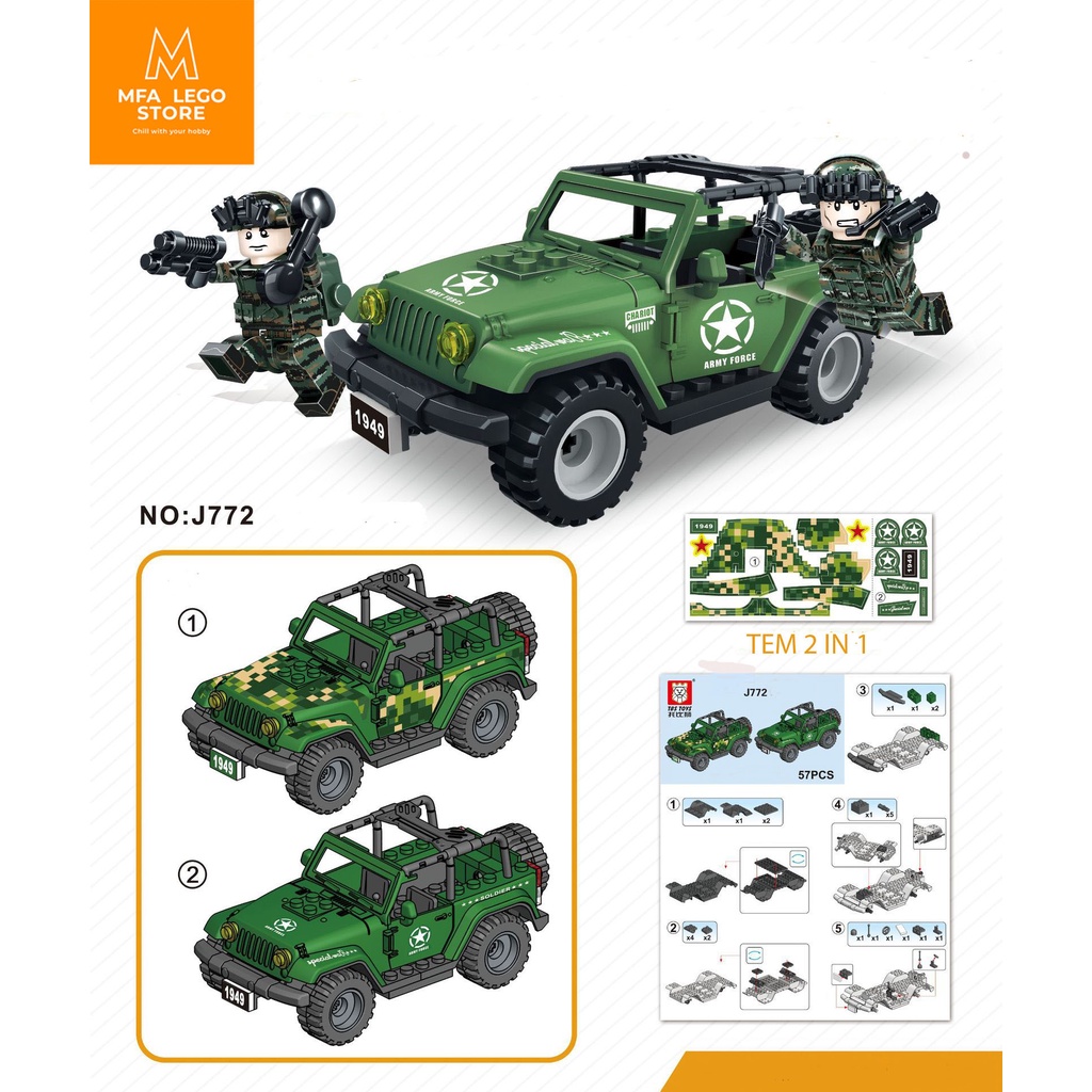 Đồ chơi lego swat , lego quân sự  - XE JEEP SWAT 2 in 1 (Không kèm nhân vật)