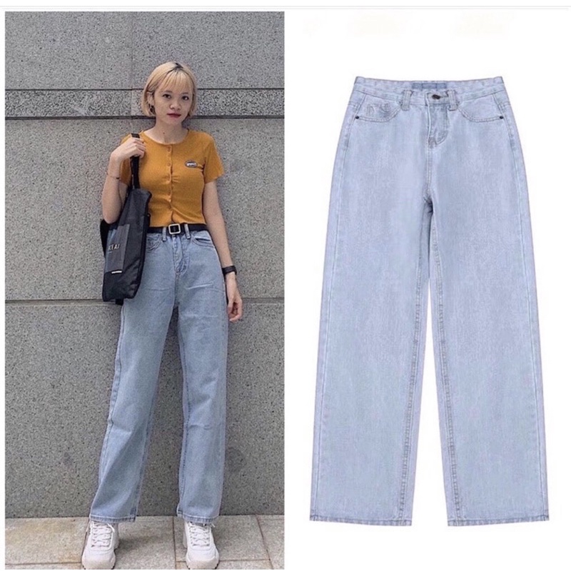 Quần Jean Ống Rộng Dài Lưng Cao Cao Cấp YUMI BÁN SỈ Quần jean Ống Rộng Trơn Hot Trendy 2021