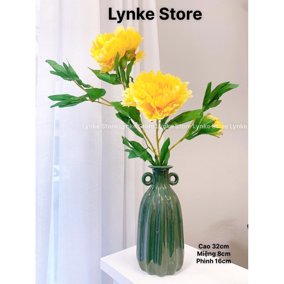 Bình Hoa Lọ Hoa Sứ Dáng Chai Múi Đắp Tai Men Hỏa Biến Gốm Sứ Bát Tràng - Lynke Store