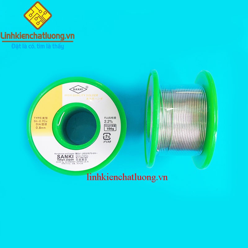Thiếc hàn SANKI JAPAN 0.8mm 100G không chì 99.3/Cu0.7