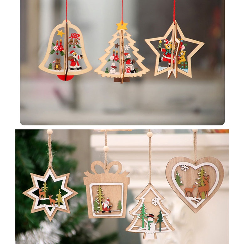 Mới Phụ Kiện Treo Trang Trí Giáng Sinh Bằng Gỗ Hình Ngôi Sao / Chuông