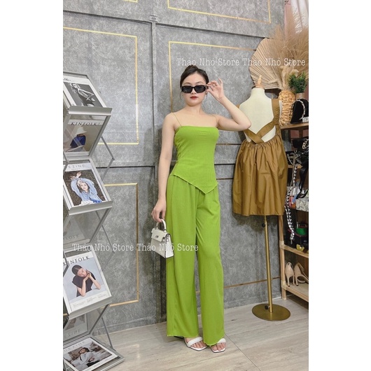 set áo 2 dây vạt chéo kèm quần ống rộng(hình thật shop Thảo Nhỏ Store chụp )
