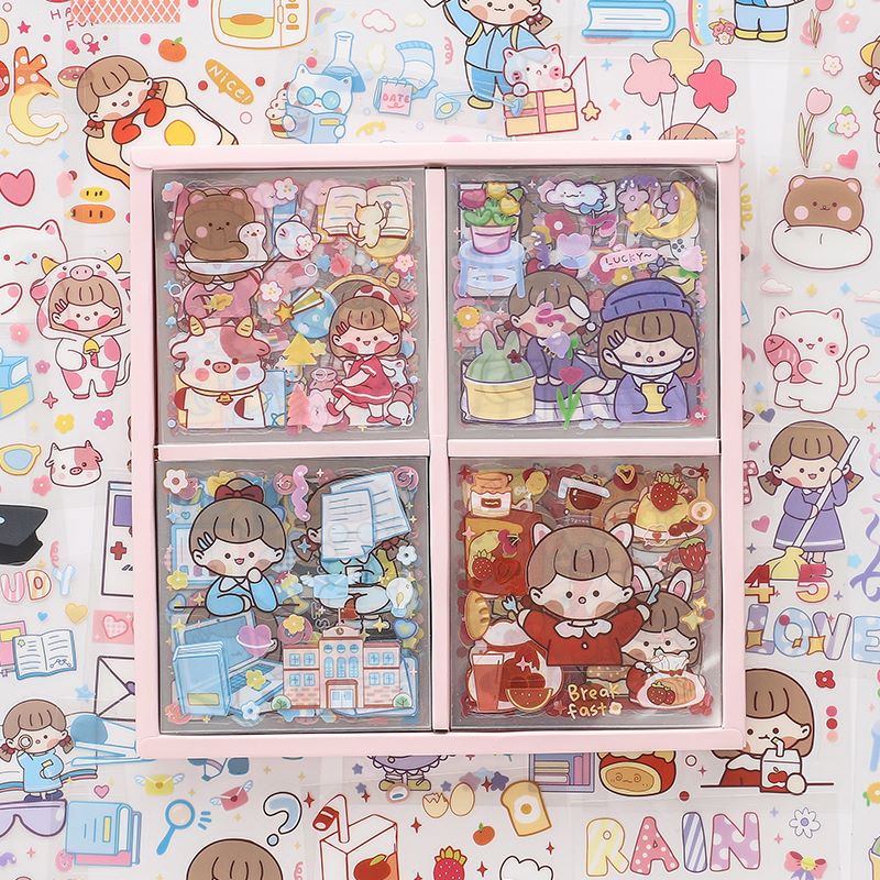 Bộ Sticker Dán Trang Trí Sổ Tay Hình Cô Gái Xinh Xắn