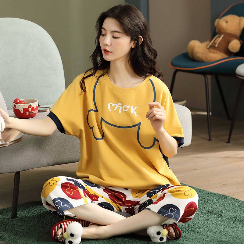Bộ Đồ Mặc Ở Nhà Tay Lửng Dáng Rộng Chất Liệu Cotton Phong Cách Hàn Quốc Thời Trang Mùa Hè Cho Nữ