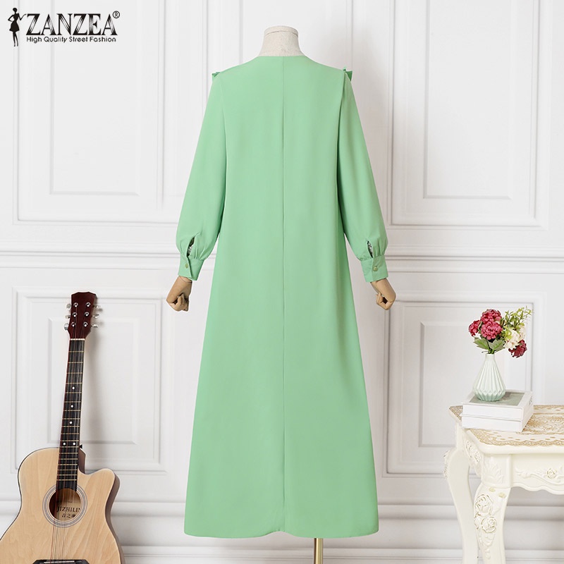 Đầm Zanzea tay dài cổ tròn thời trang thanh lịch cho nữ
