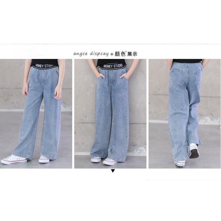 Có sẵn tại chỗ Quần Jean Baggy Lưng Cao Ống Rộng Cá Tính Cho Nữ