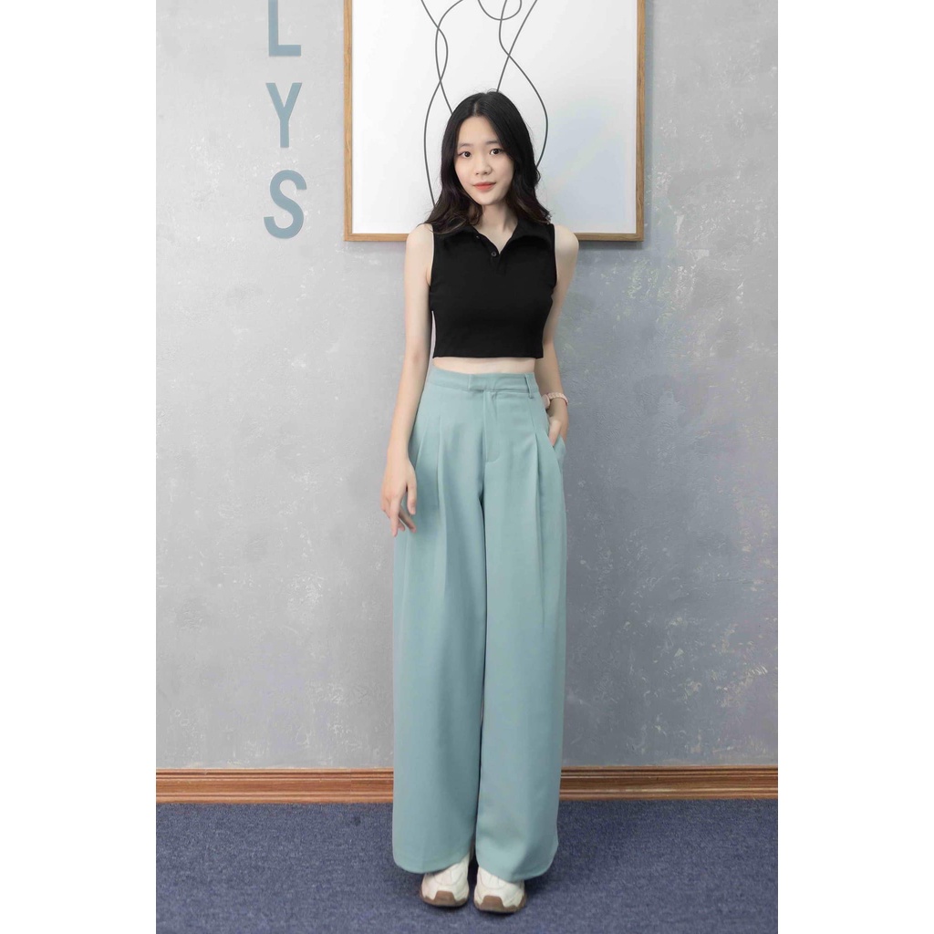 Áo croptop sát nách Delys croptop nữ ôm body cổ bẻ cao cấp 2 màu đen trắng