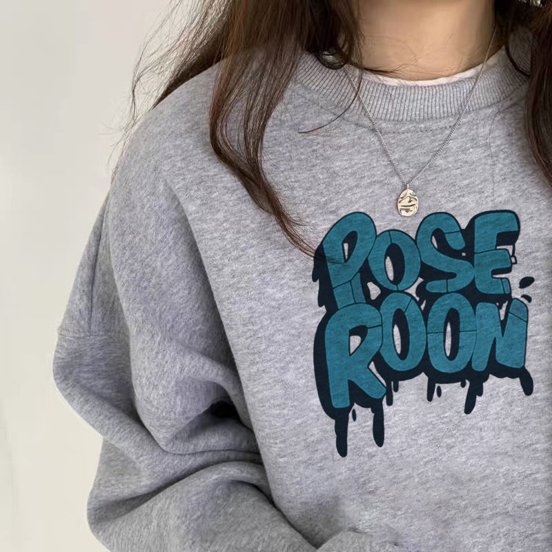 Áo Sweater Cotton Mỏng Cổ Tròn Dáng Rộng Màu Đen Thời Trang Hàn Quốc 2022 Cho Nữ