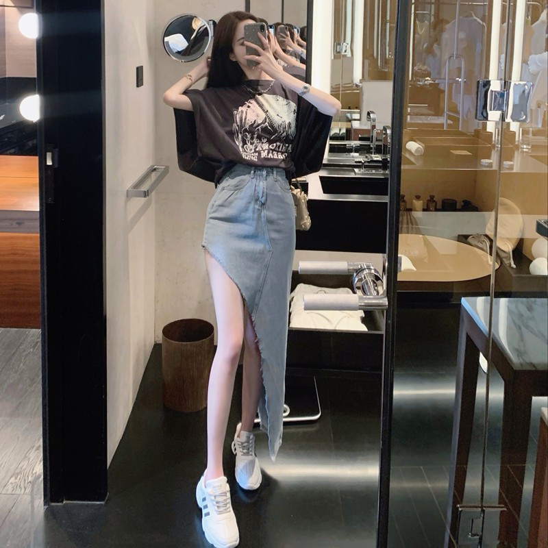 JANE Chân váy  jean denim xẻ tà cạp cao  nữ  mùa hè ẢNH FEELBACK CUỐI 2020 J0103 mẫu mới quyến rũ siêu chất | BigBuy360 - bigbuy360.vn