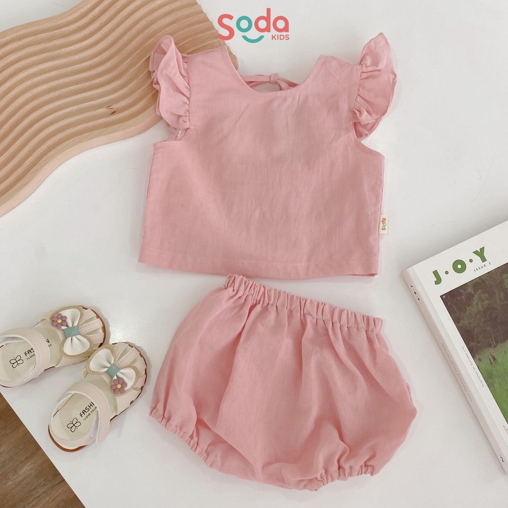 Bộ quần áo bé gái Pumpkin SODA KIDS phong cách croptop, lanh tự nhiên mềm, mát thấm hút mồ hôi