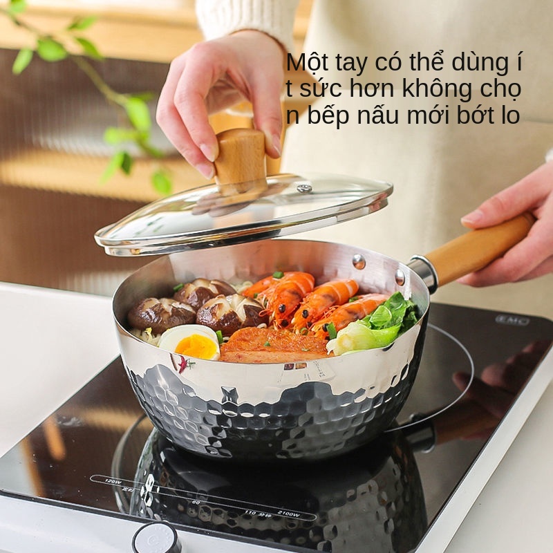 Chảo chống dính tuyết nhật bản chảo dày inox 430 nồi nhỏ đựng sữa gia đình bổ sung thức ăn bổ sung nồi nấu phở net nồi ă