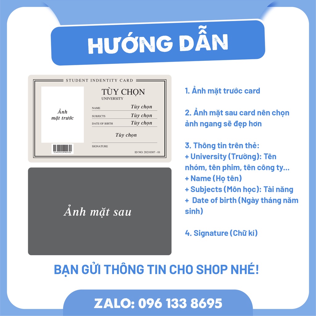 Sum.mer30 -  Card bo góc THẺ HỌC SINH BIAS Thiết kế theo yêu cầu 55x88mm