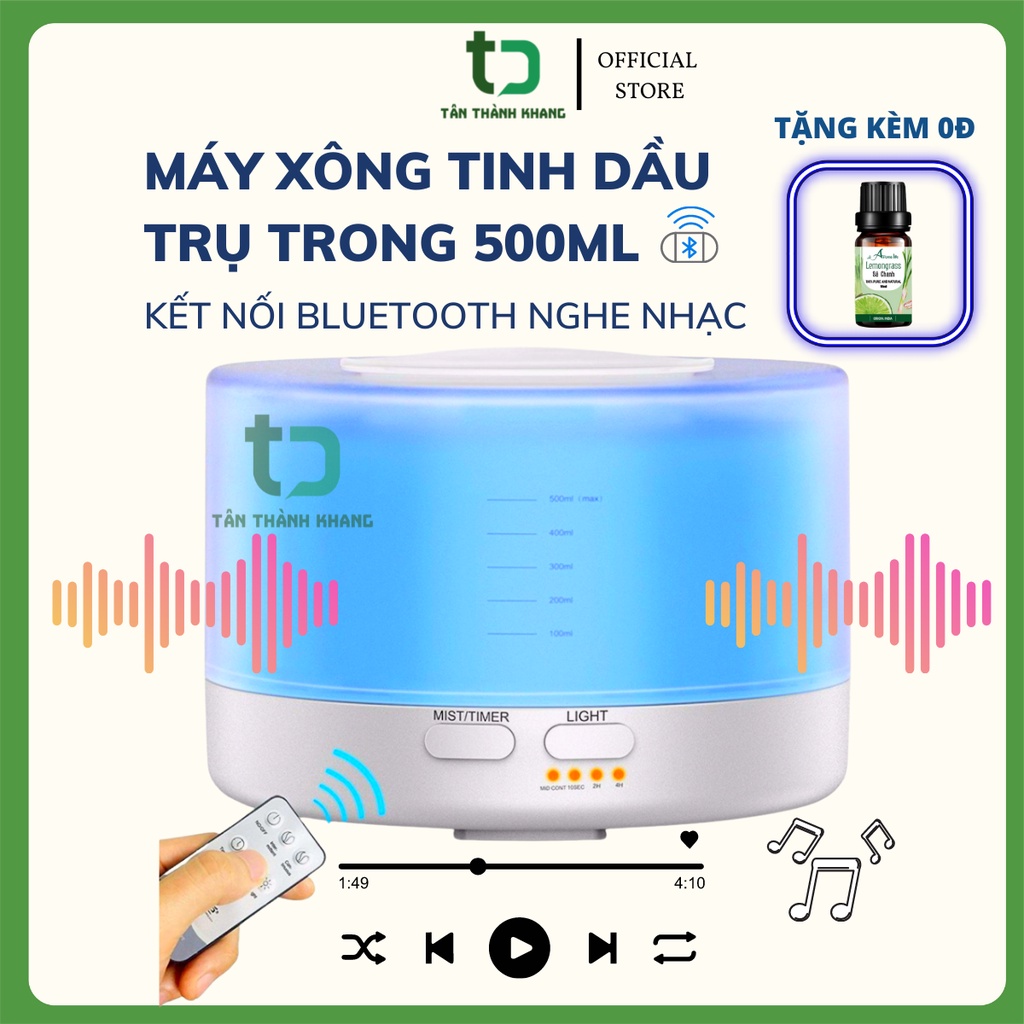 Máy Xông Tinh Dầu Nghe Nhạc Tích Hợp Loa Bluetooth, Remote Điều Khiển Từ Xa, Đèn Led 7 Màu, Tự Ngắt Khi Hết Nước
