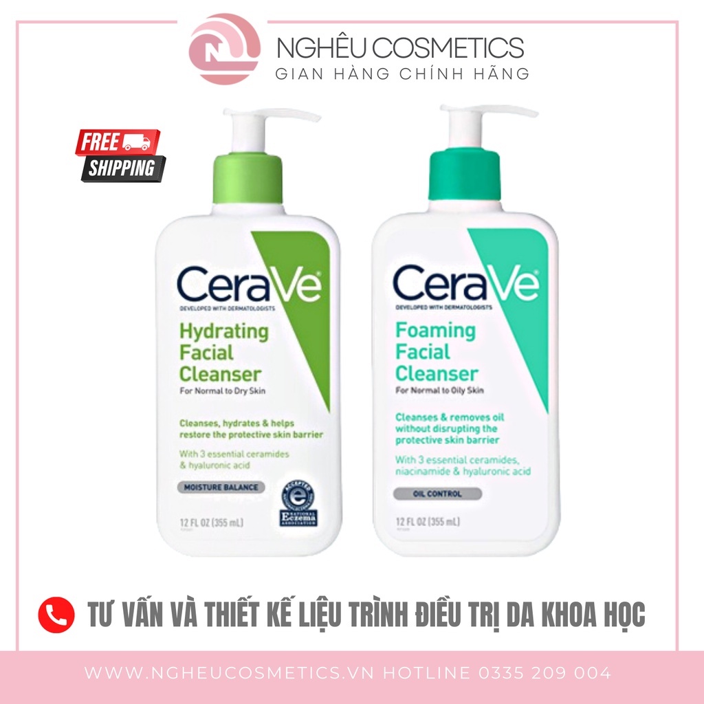 Sữa Rửa Mặt Dịu Nhẹ Làm Sạch Sâu Cerave (Da Dầu Da Khô 236ml/473ml)