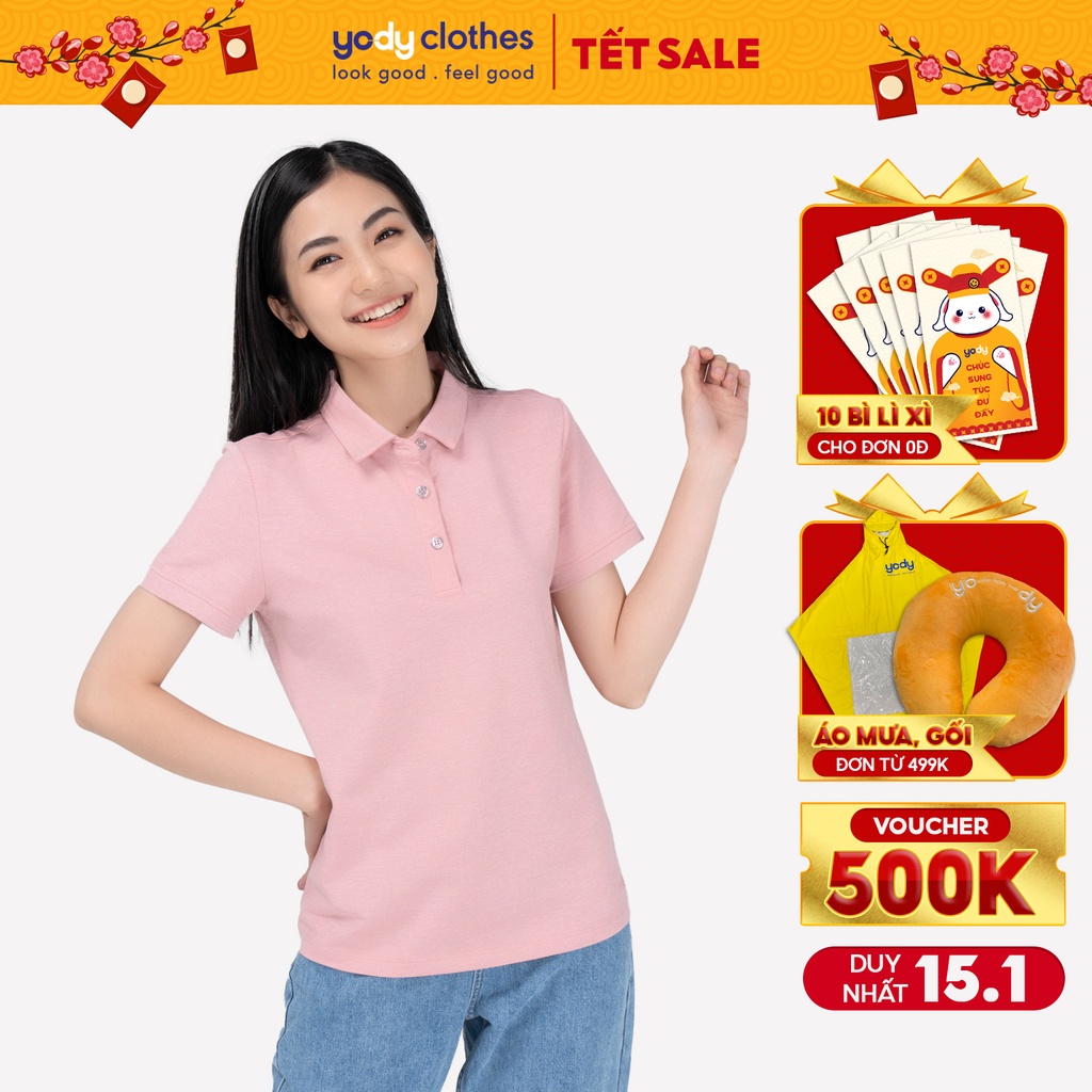 Áo thun polo nữ YODY chất modal cổ bẻ tay ngắn APN3968
