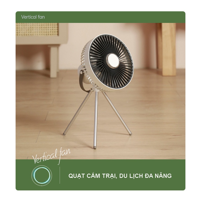 Quạt Cắm Trại Ngoài Trời Có Đèn LED-Quạt Ba Chân Kích Thước Nhỏ Gọn phục vụ đi cắm trại du lịch,có điều khiển