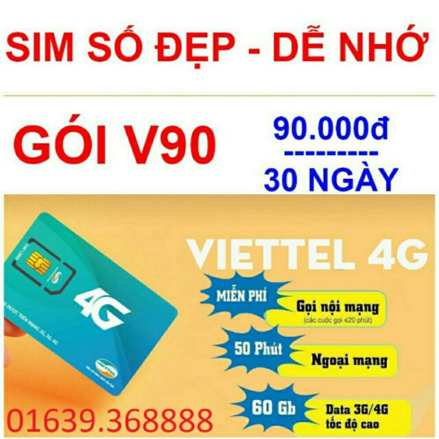 Sim 4G Viettel gói cước V90 vào mạng nghe gọi thoải mái