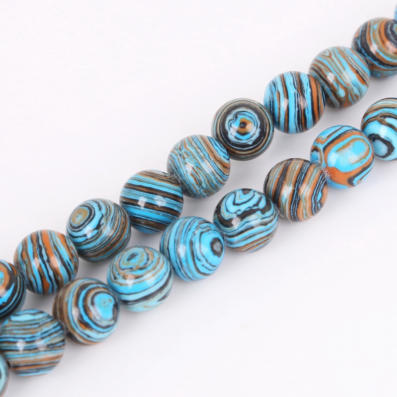 Chuỗi hạt đá Malachite tròn màu xanh lam ren 4 6 8 10 12 MM dài 15&quot; làm trang sức tùy chọn