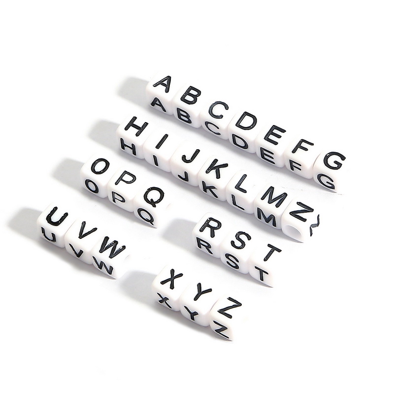 Bộ 100 hạt xỏ chuỗi màu trắng hình chữ cái 6mm làm trang sức