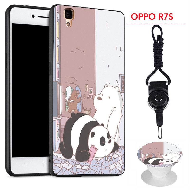 Ốp điện thoại in hình hoạt hình kèm giá đỡ cùng họa tiết và dây đeo cho OPPO R7S