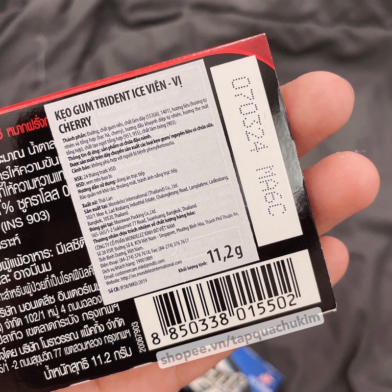 Kẹo cao su TRIDENT ICE Thái Lan vỉ 10 VIÊN 11.2g / Singum TRIDENT ICE Thái Lan Bạc hà / Cherry / Chanh