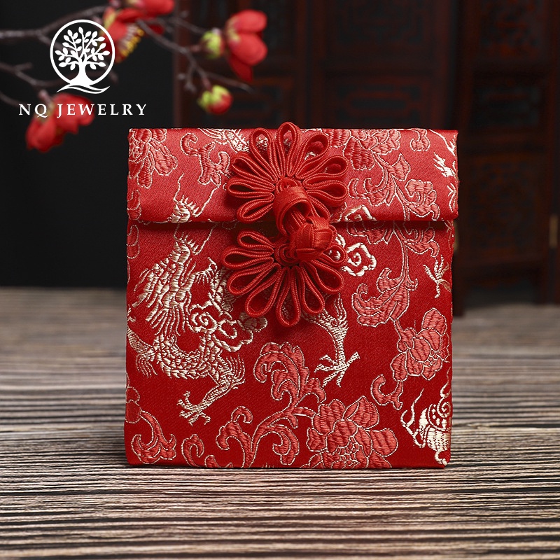 Túi gấm nút thắt đựng trang sức thêu hoa văn- NQ Jewelry