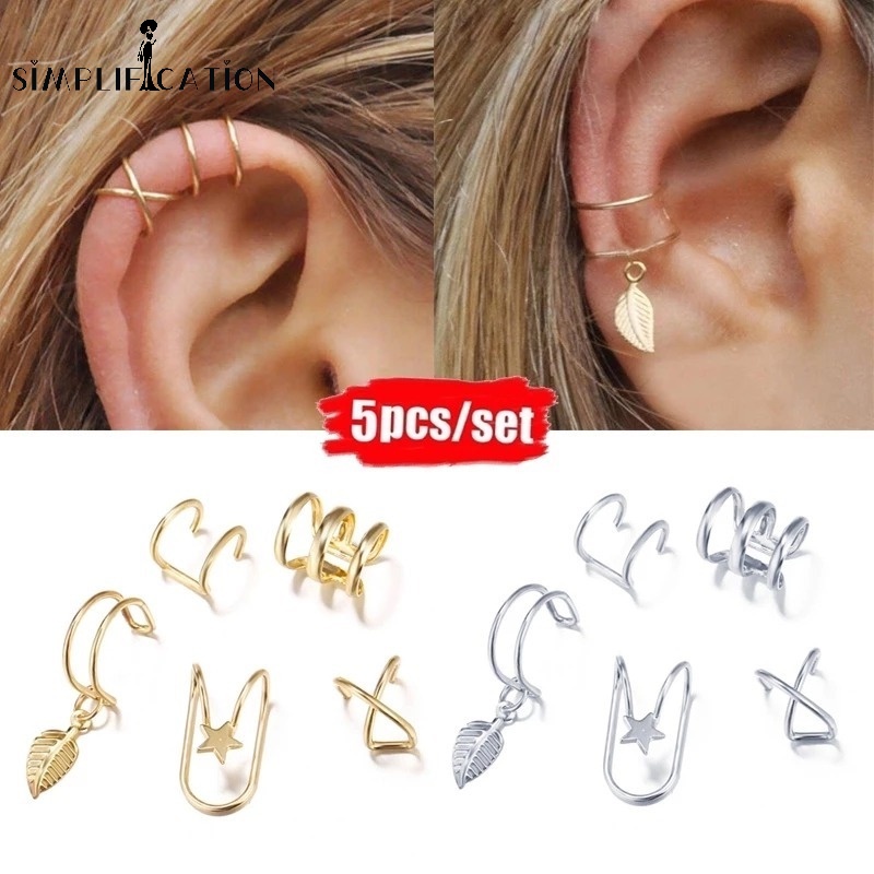 Set 5 Khuyên Kẹp Vành Tai Thời Trang Cá Tính Cho Nữ