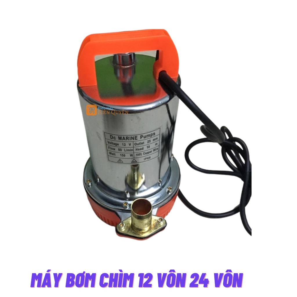 Máy bơm chìm 12V Mini công xuất 180w, Bơm bể cá, vỏ Inox- sử dụng điện ắc quy ( 100% dây đồng)