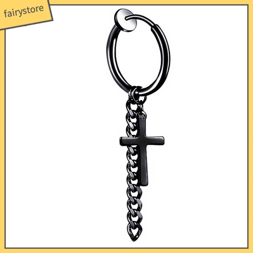 Khuyên Tai Dáng Dài Phối Mặt Thánh Giá Thời Trang Cho Nam