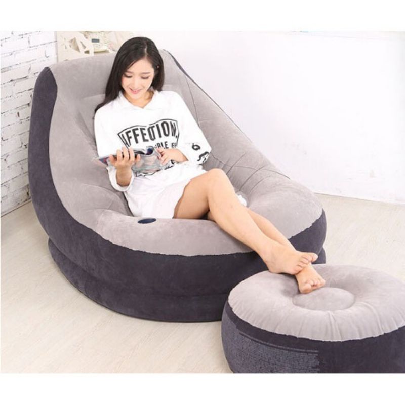 Ghế Hơi Tựa Lưng Bọc Nhung Mềm Mịn Êm Ái - Đệm Hơi Lót Chân Cao Cấp - Ghế Sofa Hơi