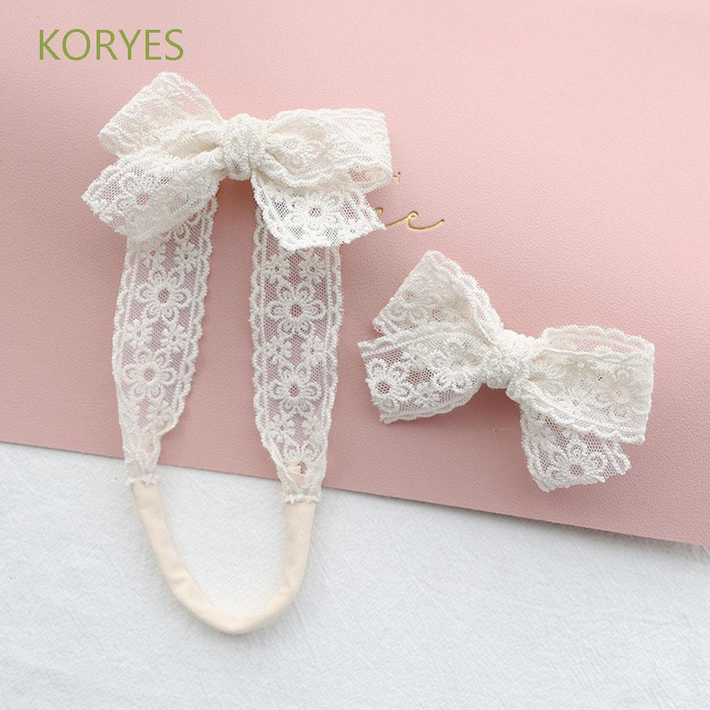 Băng đô cài tóc nơ ren dễ thương phong cách Hàn Quốc cho bé gái 3-12 tháng tuổi